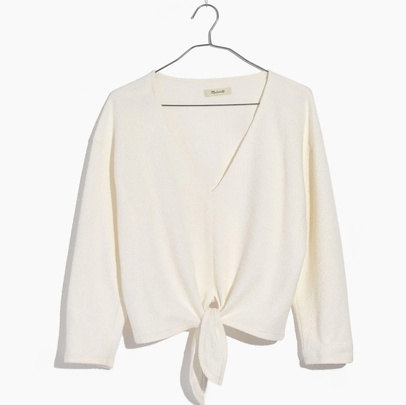 Madewell Texture & Thread Textured Tie-Front Top H7993 Women's XS Cream White - Picture 3 of 6